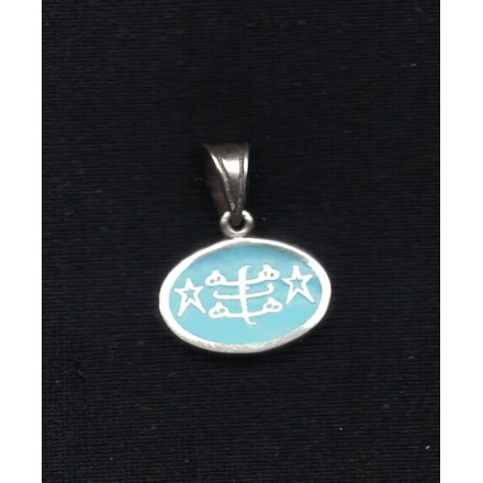Pendentif argent signe oval bleu