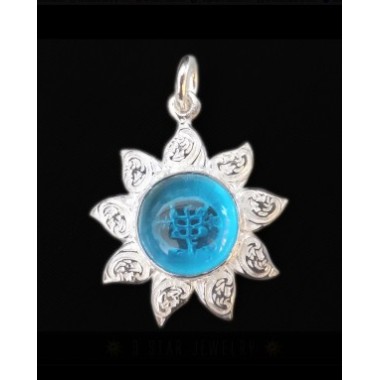 Pendentif argent Tournesol bleu  étoile 9 branches & symbole