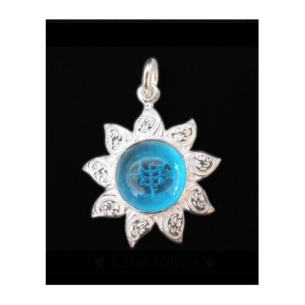 Pendentif argent Tournesol bleu  étoile 9 branches & symbole