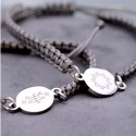 Bracelet nylon gris avec pendentif argent signe & étoile 9 branches