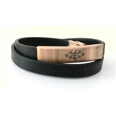 Bracelet nylon gris avec pendentif or rose signe & étoile 9 branches
