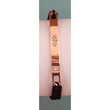 Bracelet nylon noir avec plaque or rose signe