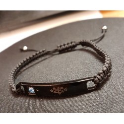 Bracelet nylon noir avec plaque acier noir signe