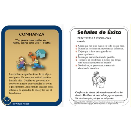 Le Projet des vertus, Cartes pour éducateurs, Version Espagnole